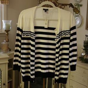 NEW Talbots Black and White Striped Cardigan